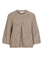 VILA Vibows Sand: En brun cardigan med brede ærmer og åben front, fremstillet af genanvendt polyester.
