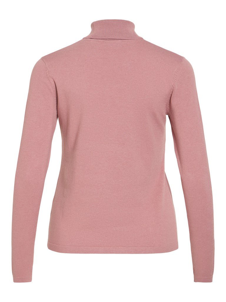 Bagsiden af VILA Vimalu Rosa-blusen med lange ærmer og rullekrave på hvid baggrund.