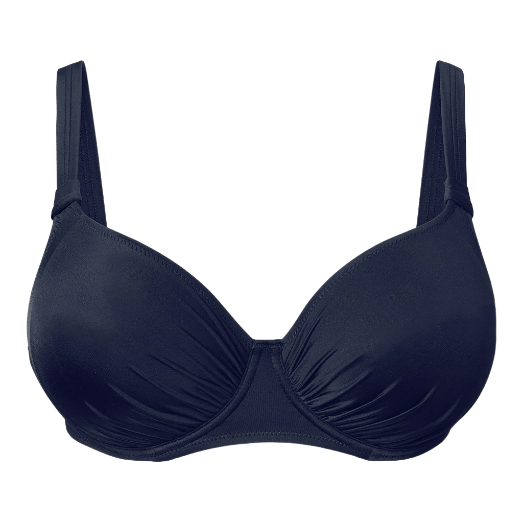 Wiki 150360 Midnight Mørkeblå marineblå bikini-top med fuld skål, bøjle og justerbare stropper, der giver god støtte.