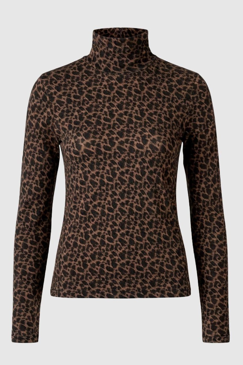 WithBlack Wbllena Leopard er en tætsiddende langærmet rullekravebluse til kvinder, fremstillet af blødt, bæredygtigt EcoVero-materiale.