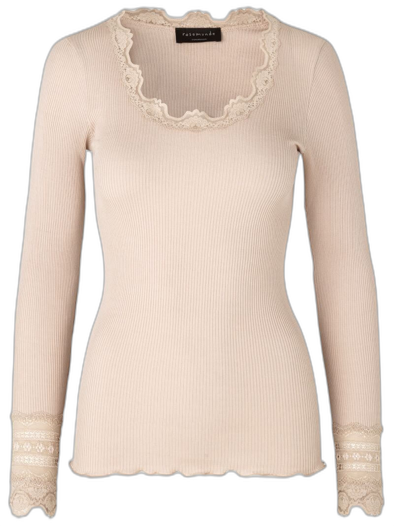 145453 | Rosemunde - Silk T-shirt w. lace Sand...