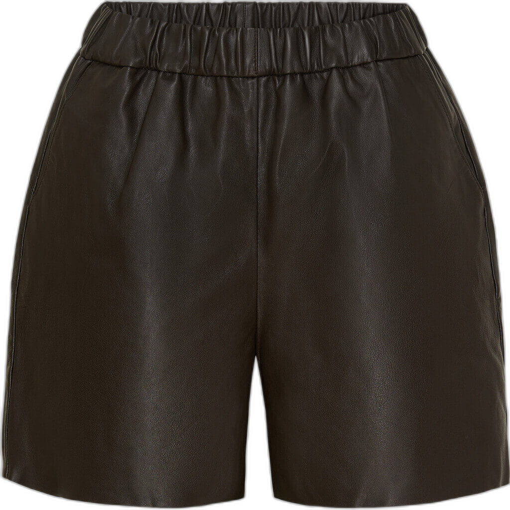 NOTYZ - Leather shorts Mørkebrun.