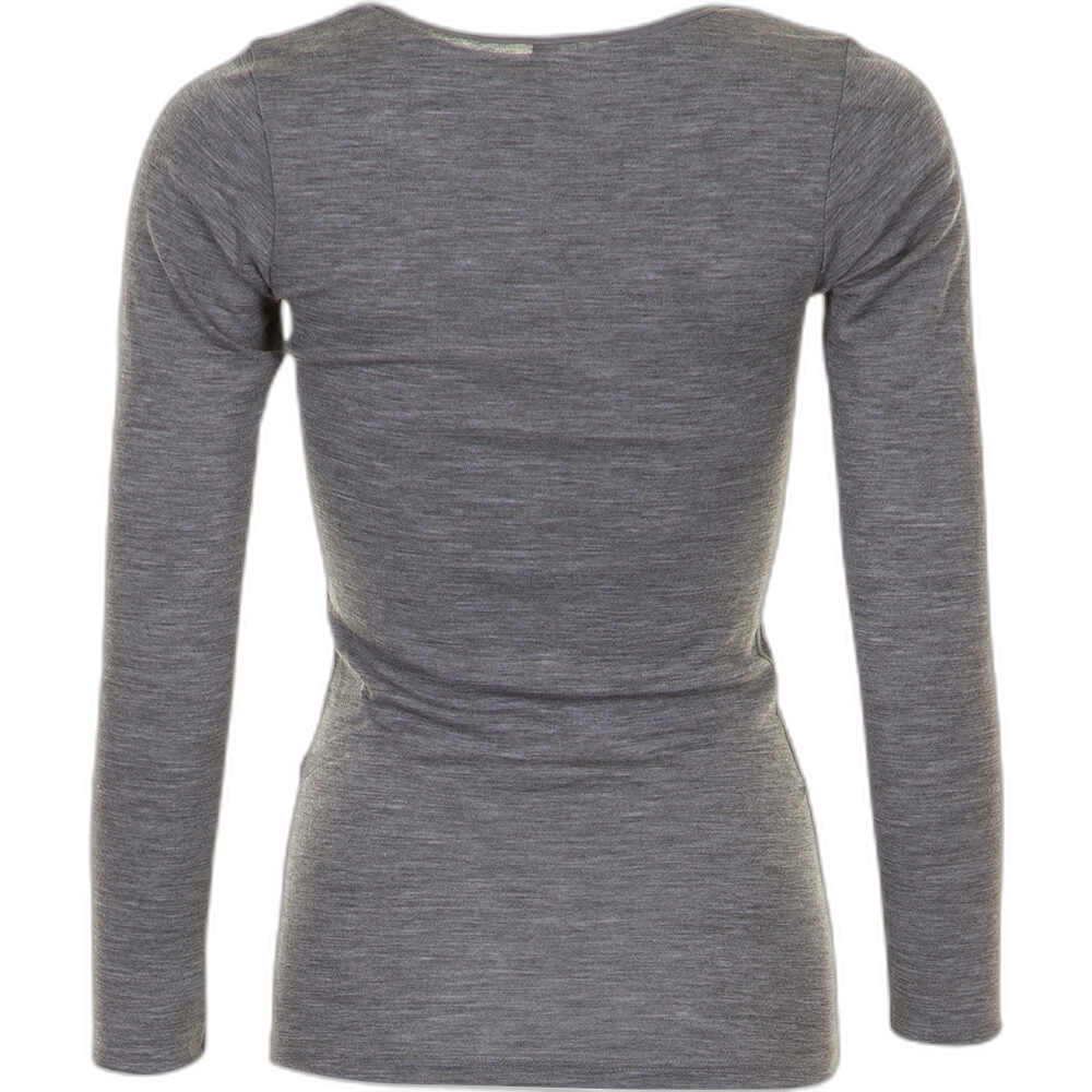 Langærmet uldbluse i grå melange set bagfra