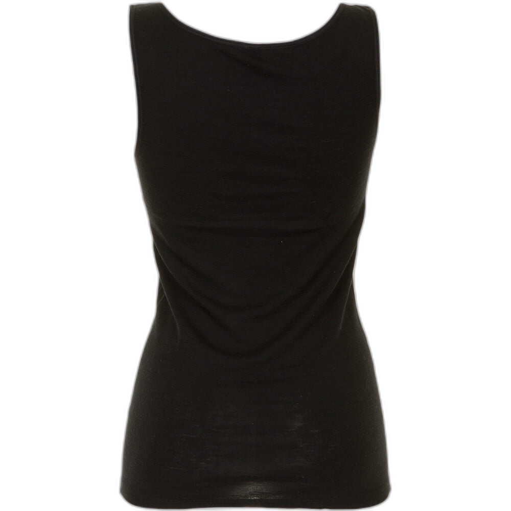 Uldundertrøje med brede stropper i sort merinould set bagfra