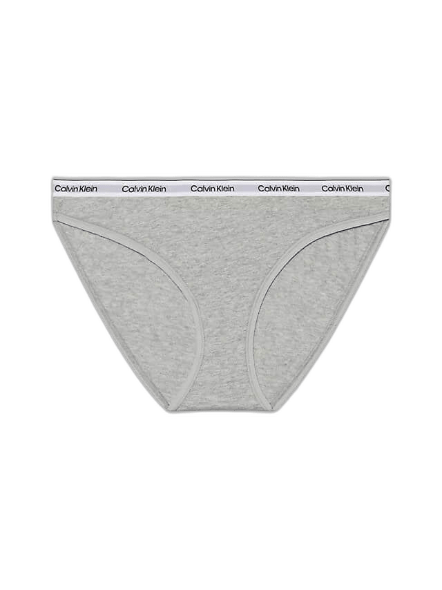 Calvin Klein 146907 – bikini-trusser, lysegrå, med logo i linningen, klassisk snit og høj benudskæring.