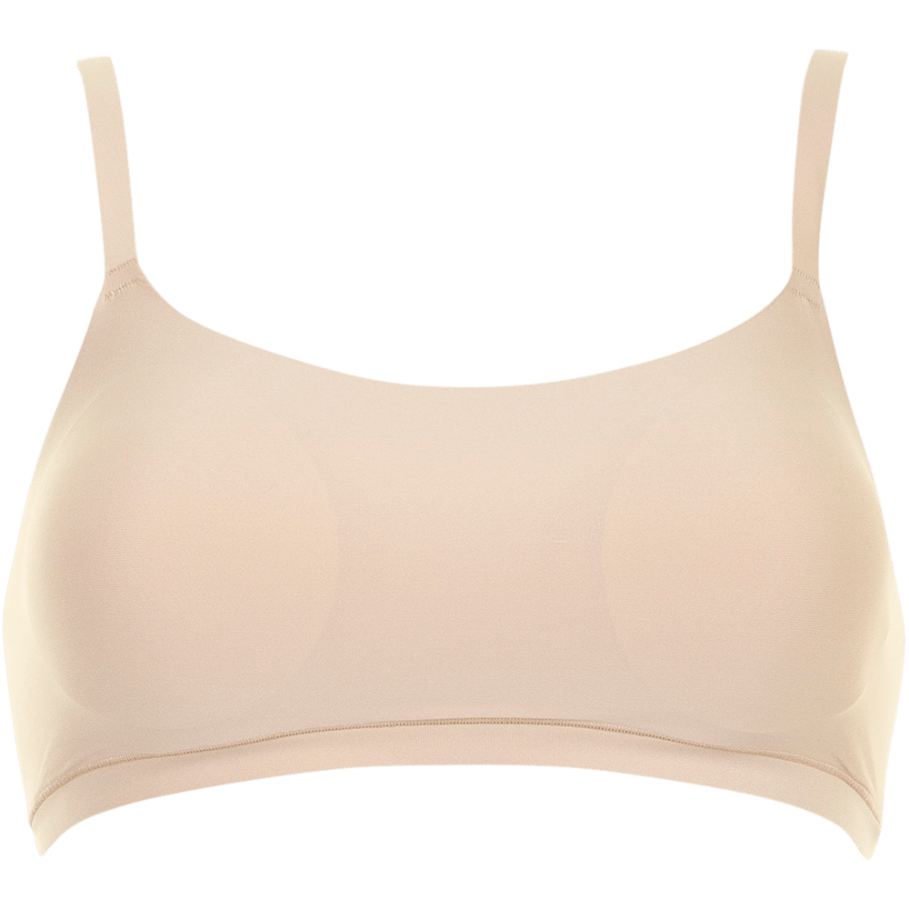Chantelle Seamless 133307 bh i blødt stretchmateriale i farven WU Sand, med tynde, justerbare stropper, set forfra på hvid baggrund.