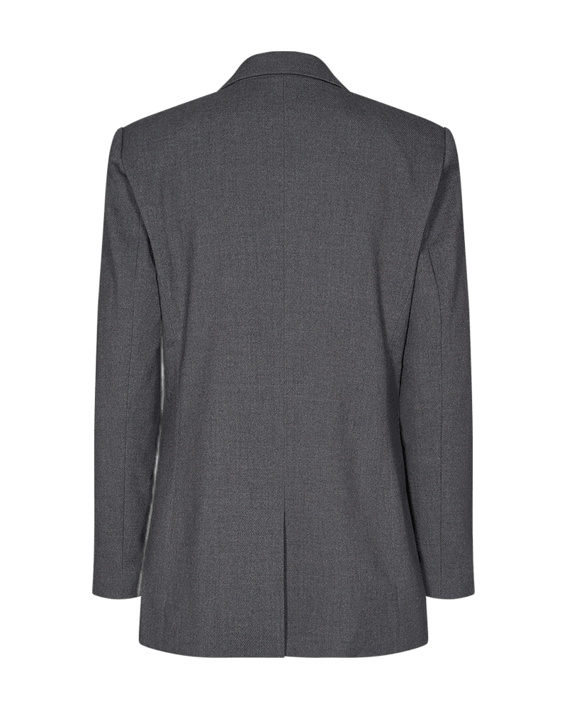 København Muse – Tailor Grå blazer set bagfra med slids i midten, vist på en ensfarvet hvid baggrund.