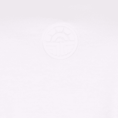 Lysegråt præget Feraud-logo på hvid baggrund, inspireret af 3883011 Lyserøds cirkulære, geometriske elegance.