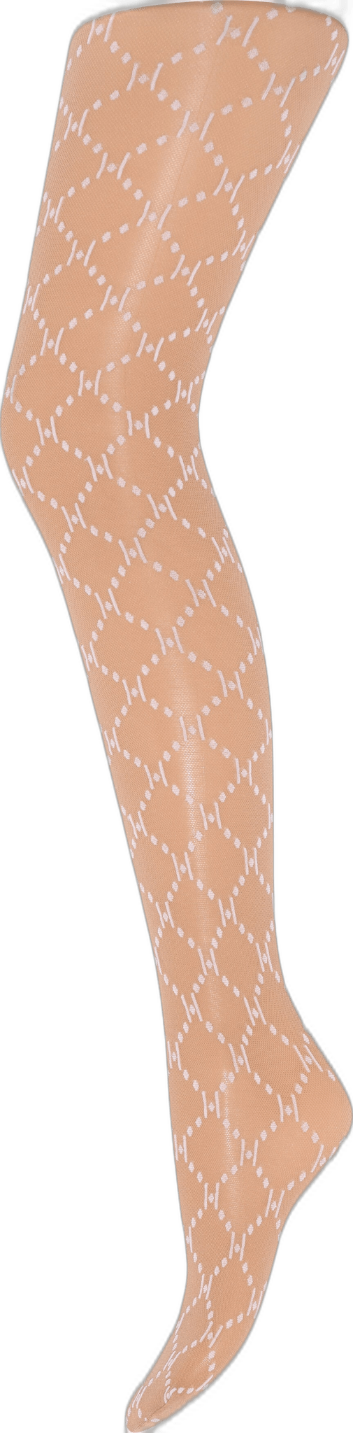 HYPE THE DETAIL-logo 25app beige strømpebukser med hvidt mønster, vist på mannequinben.