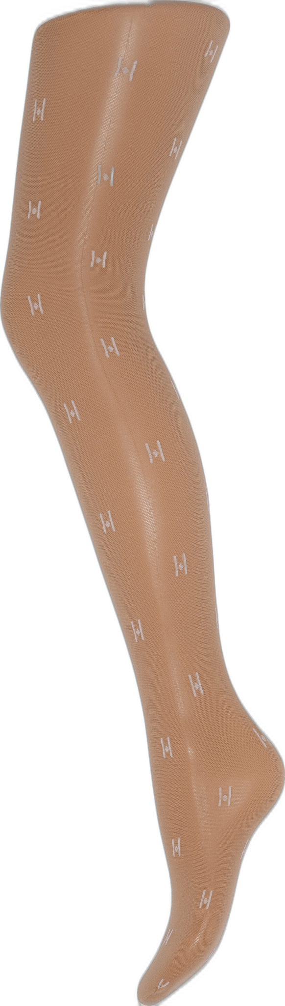 Et beige mannequinben i HYPE THE DETAIL 144108 H-Logo 25app – hvide mønstrede strømpebukser på en ensfarvet hvid baggrund.
