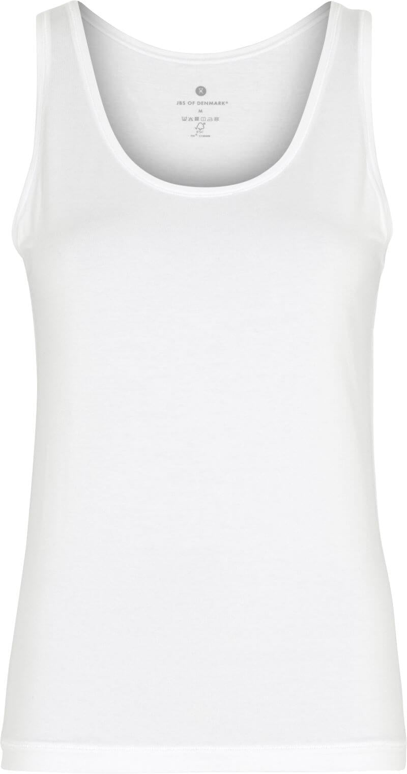 JBS of Denmark 145370 Bamboo Blend Hvid, hvid ærmeløs tanktop, set forfra på ensfarvet baggrund.