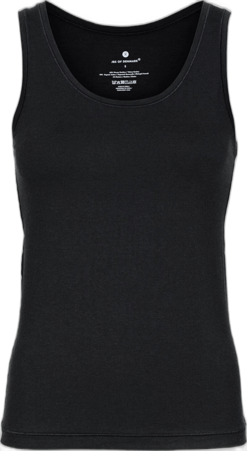 JBS fra Danmark 145372 Bamboo Blend Type: sort ærmeløs tanktop vist på ensfarvet baggrund, med minimale synlige sømme.