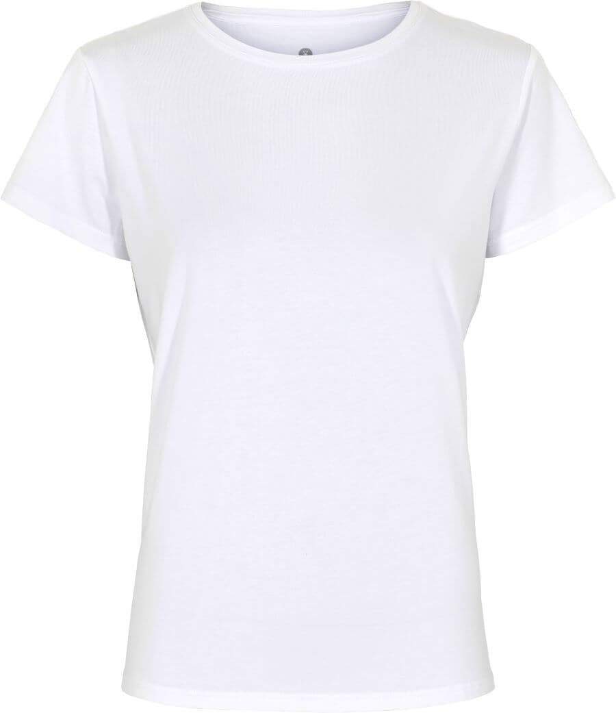 JBS of Denmark 145935 Basis T-shirt Hvid: klassisk hvid T-shirt med korte ærmer, set forfra på hvid baggrund.
