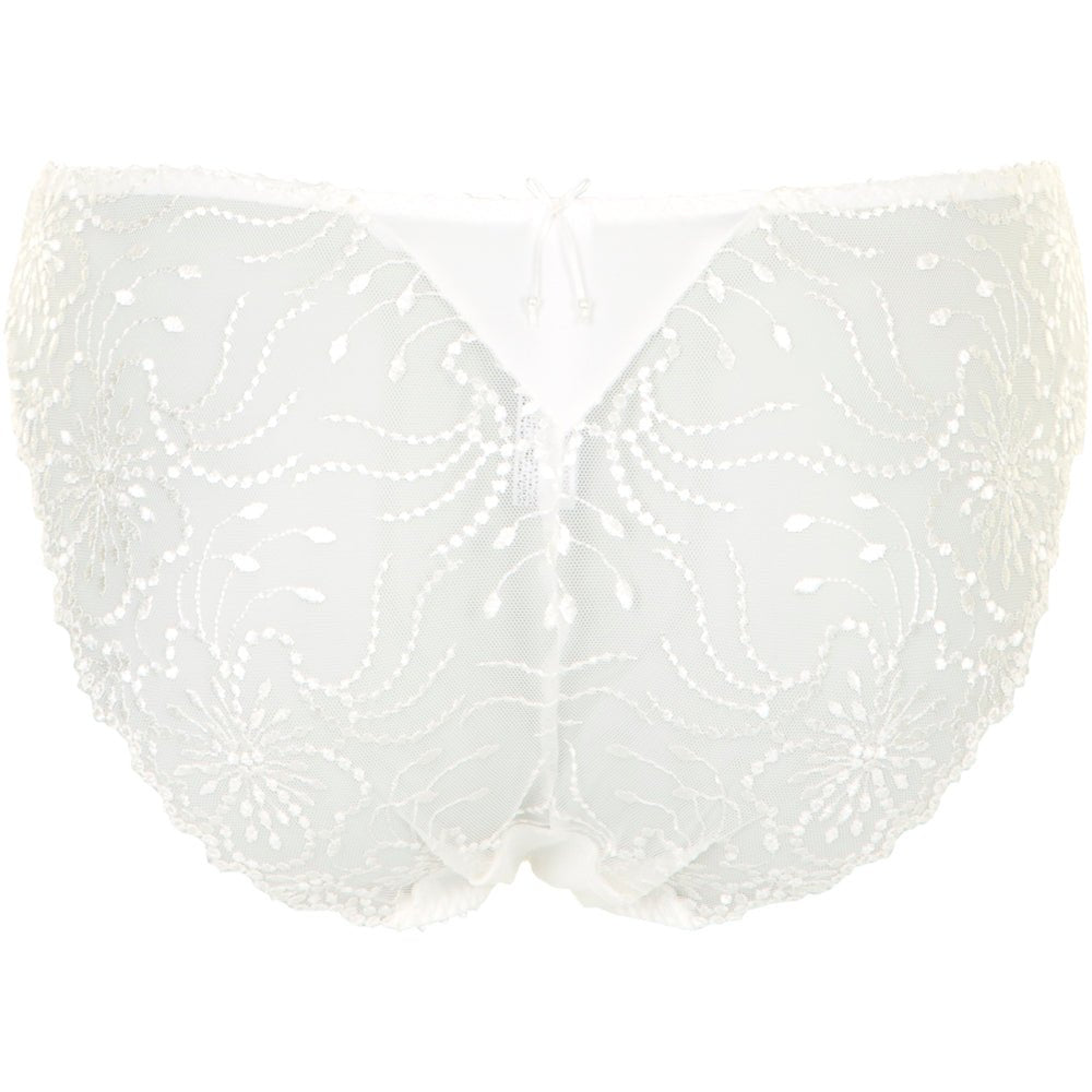 Marie Jo Jane Natural: Off-white blonder-trusser med elegant blomsterbroderi, vist bagfra på ensfarvet baggrund.