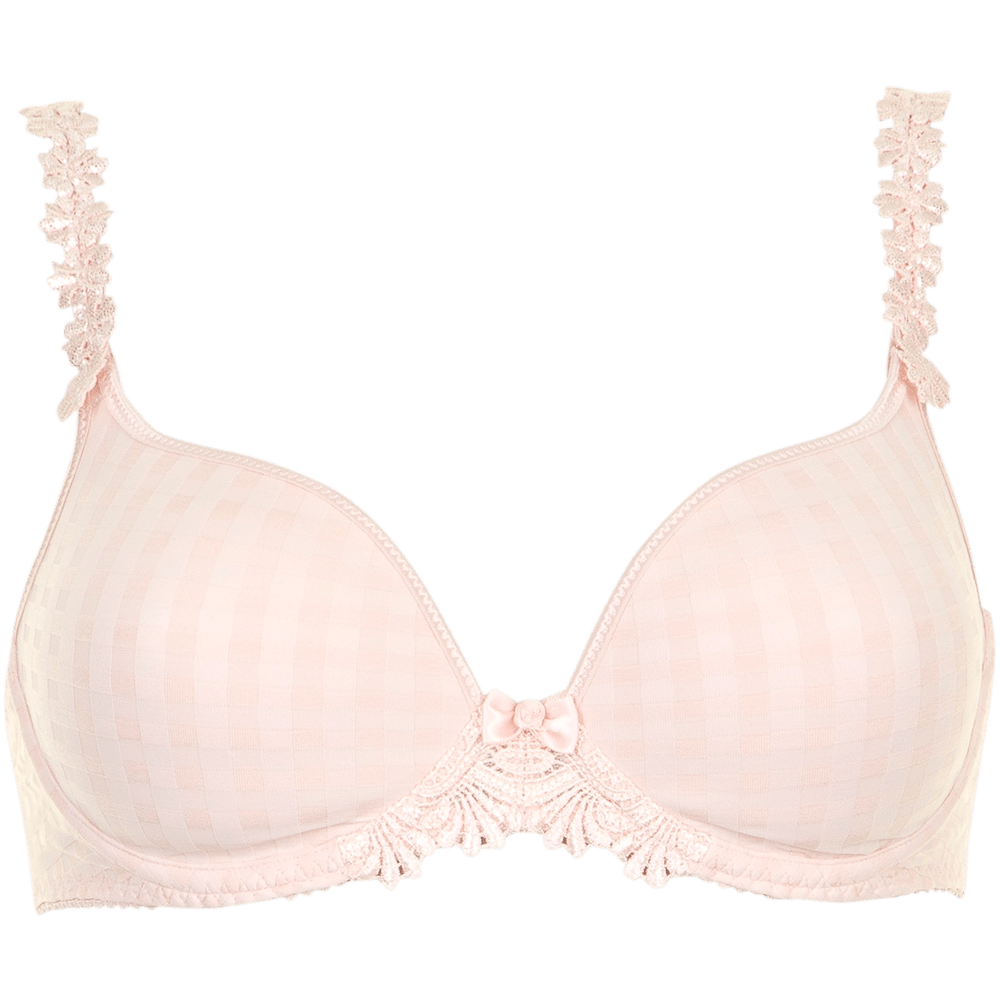 Marie Jo Avero Pearly Pink-bh med blonderemme, sløjfedetalje og bløde, ternede skåle.