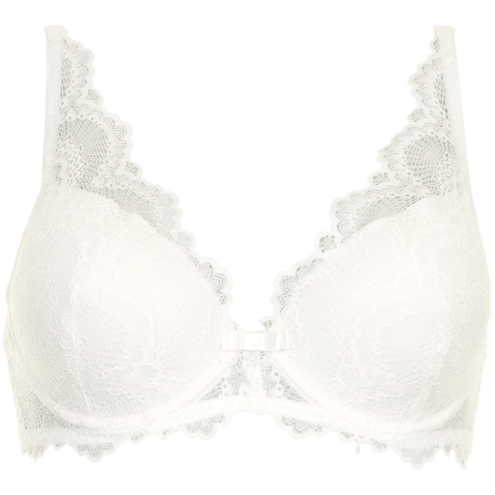 Missya Tanya Ivory Off-white-bh: formstøbte skåle, bølget blonderkant, sløjfe i midten, vist på en ensfarvet baggrund.