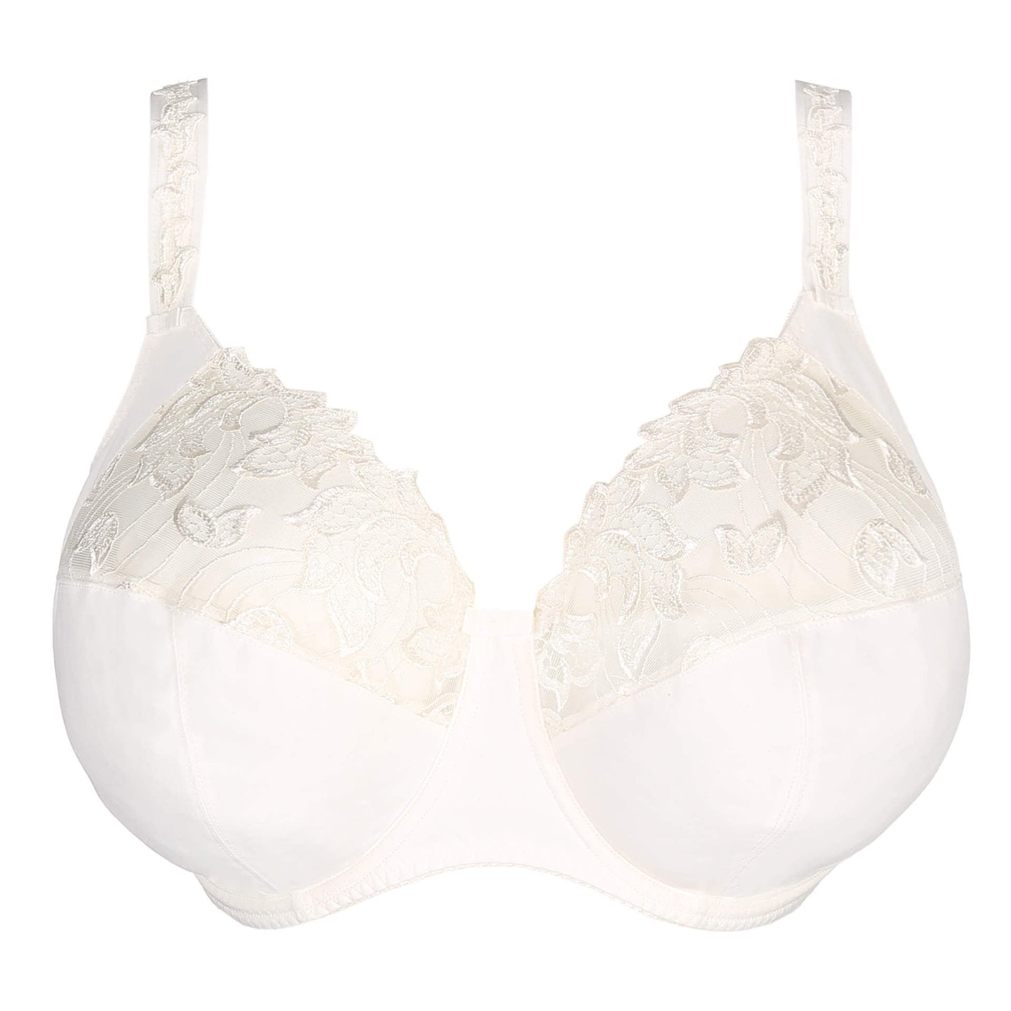 PrimaDonna Deauville Natur off-white bh med bøjle, blondebroderi og justerbare stropper på ensfarvet baggrund.