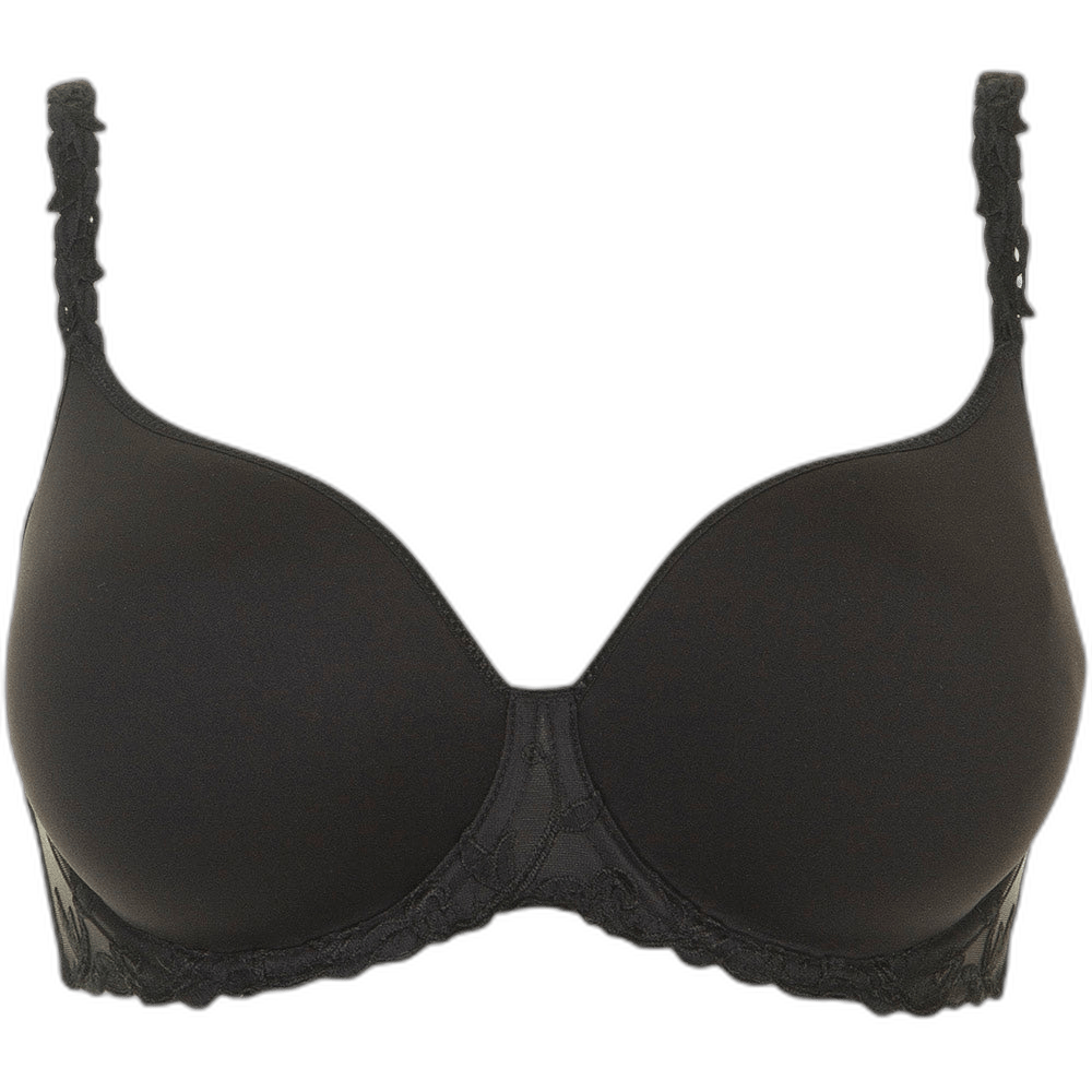 Simone Perele Andora 015-bh i sort med elegante broderier på stropper og bånd, vist på hvid baggrund.