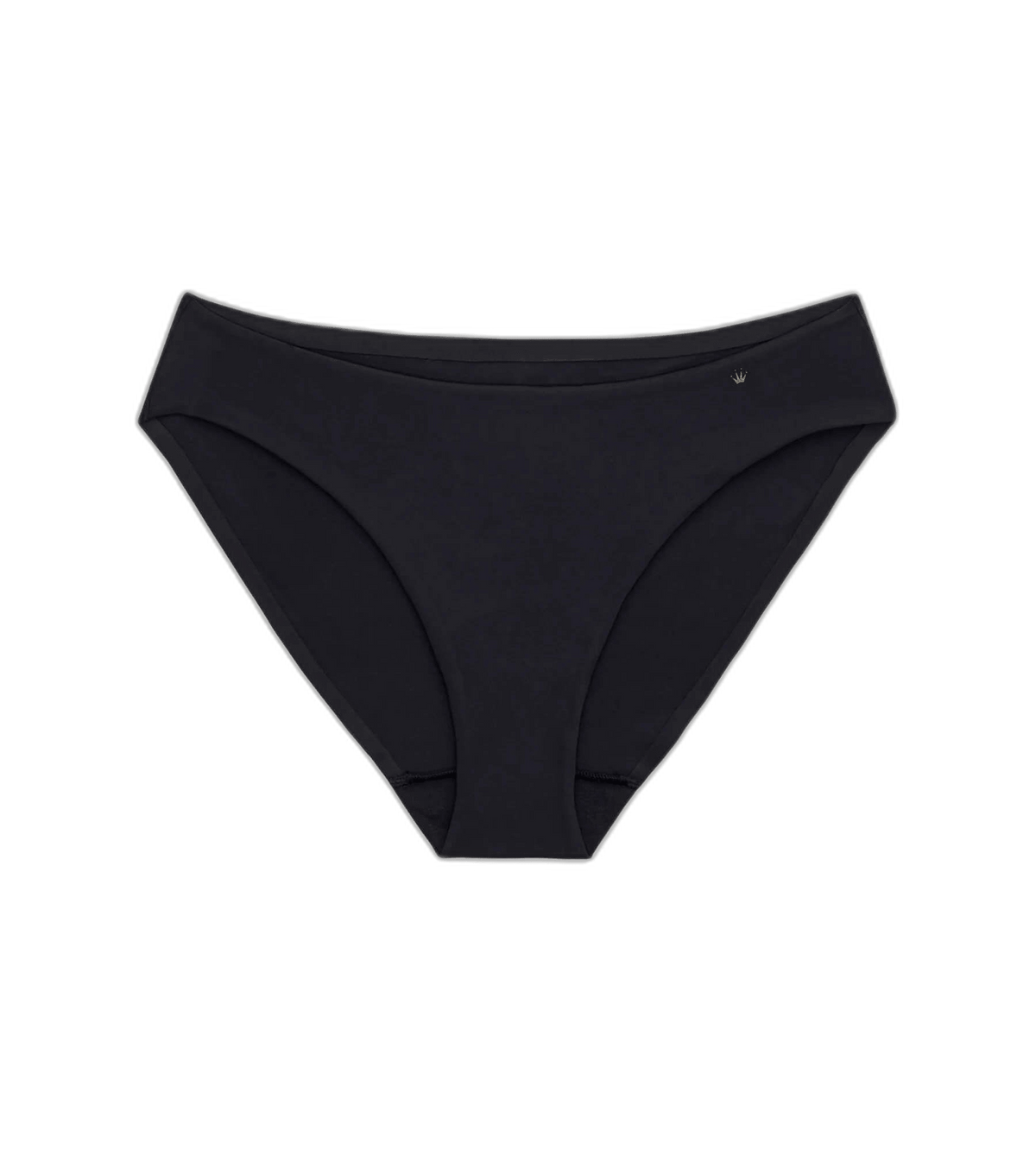 Triumph Body Make Up Essentials 04 Sort bikini-undertøj med sømløse kanter, lagt fladt på hvidt.
