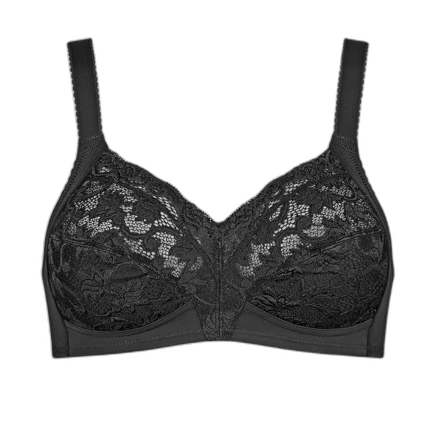 Triumph Delicate Doreen N-serien: sort bh i blonder uden bøjle, fuldskål, justerbare stropper på hvid baggrund.