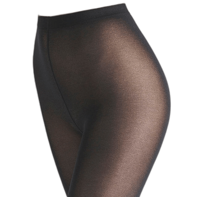 Wolford Velvet De Luxe 50 Antracite-strømpebukser, vist fra taljen til midt på låret på en model, foran en ensfarvet hvid baggrund.